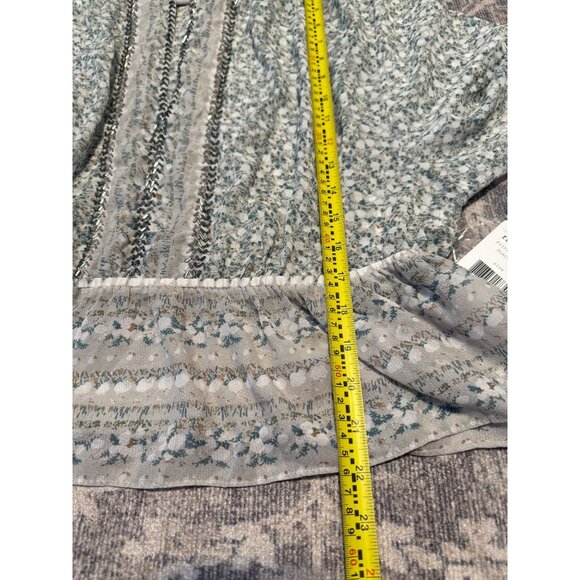 Free People If I Had You Printed Beaded Long Sleeve Sheer Peasant Blouse Large - Picture 10 of 11